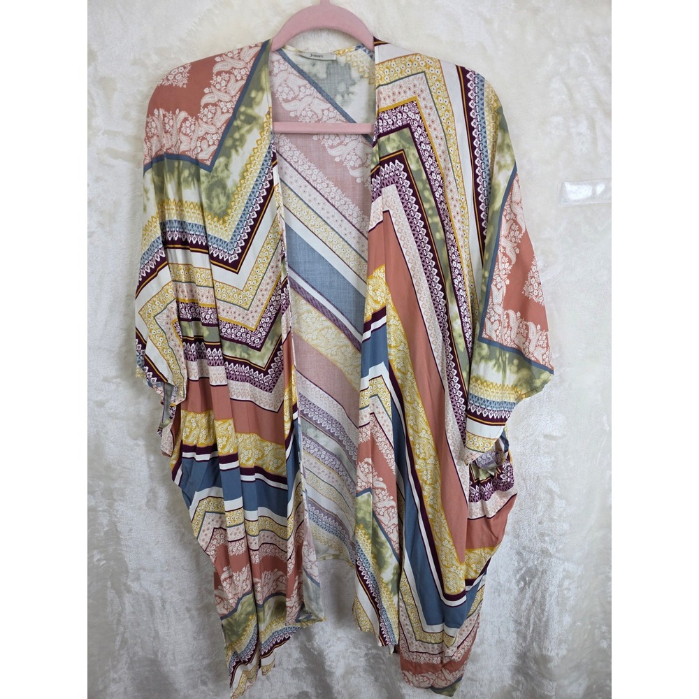Jodifl Womens Multi Color Geometric Floral Chevron Open Front Kimono Cardigan